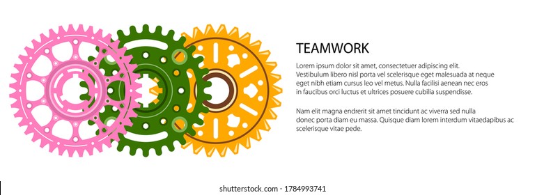 Set of colorful gear wheels or cogs, technology and industry banner, teamwork concept, vector illustration