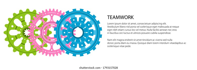 Set of colorful gear wheels or cogs, technology and industry banner, teamwork concept, vector illustration