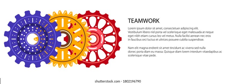 Set of colorful gear wheels or cogs, technology and industry banner, teamwork concept, vector illustration