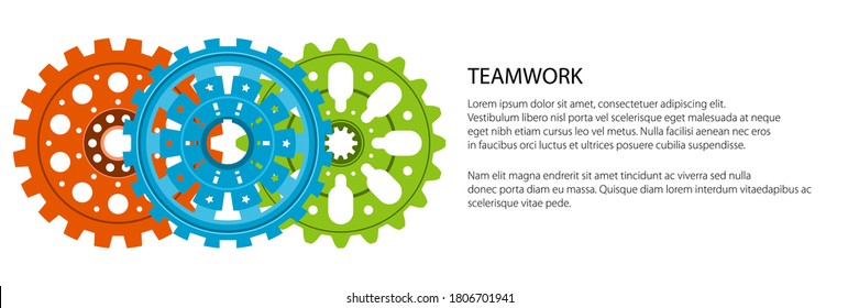 Set of colorful gear wheels or cogs, technology and industry banner, teamwork concept, vector illustration