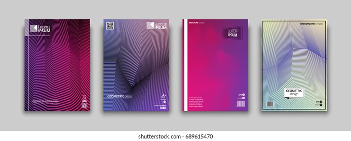 Set of colorful geometric abstract covers design for placards, banners, presentations. Vector illustration. EPS 10. A4 format.