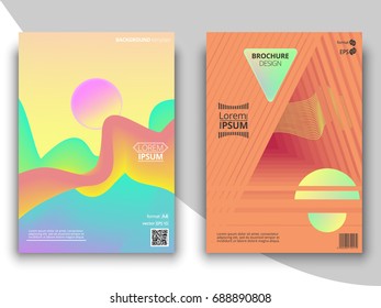 Set of colorful geometric abstract fluid covers design for placards, banners, presentations. Vector illustration. EPS 10. A4 format.