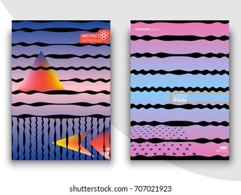 Set of colorful geometric abstract fluid covers design for placards, banners, presentations. Vector illustration. EPS 10. A4 format.