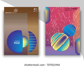 Set of colorful geometric abstract fluid covers design for placards, banners, presentations. Vector illustration. EPS 10. A4 format.