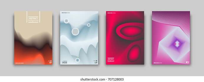 Set of colorful geometric abstract fluid covers design for placards, banners, presentations. Vector illustration. EPS 10. A4 format.