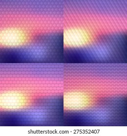 Set of colorful geometric background with triangles. Blurred gradient mosaic pattern