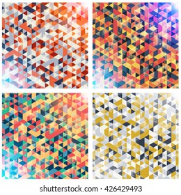 Set of colorful geometric backgrounds with triangles. Vector illustration