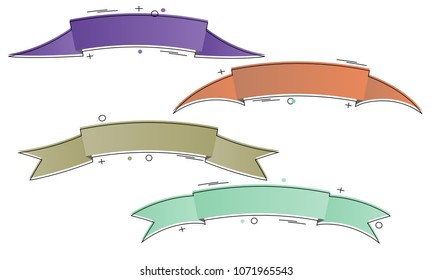set of colorful geometric blank ribbon web sale banner sticker label icon isolated on white background