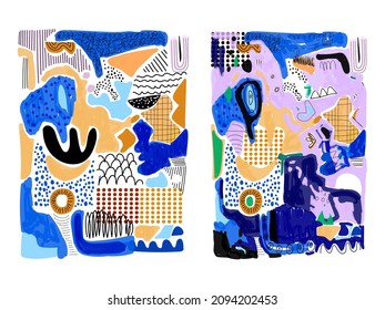 Set of colorful geometric doodle abstract hand drawing line shapes vector illustration.