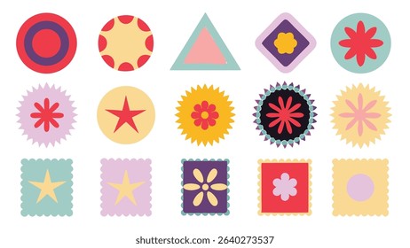 Set of Colorful Geometric and Floral Design Elements