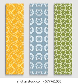 Set of colorful geometric line borders seamless patterns. Tribal ethnic arabic, indian, turkish decorative ornament, fashion collection. Isolated design elements for headline, banner, flyer, card