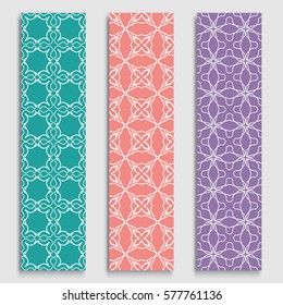 Set of colorful geometric line borders seamless patterns. Tribal ethnic arabic, indian, turkish decorative ornament, fashion collection. Isolated design elements for headline, banner, flyer, card