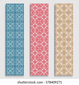 Set of colorful geometric line borders seamless patterns. Tribal ethnic arabic, indian, turkish decorative ornament, fashion collection. Isolated design elements for headline, banner, flyer, card