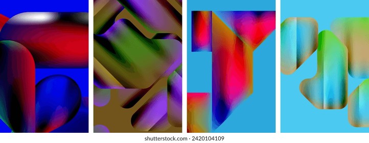 Set of colorful geometric posters - round shapes and circles with fluid color gradients. Abstract backgrounds for wallpaper, business card, cover, poster, banner, brochure, header, website
