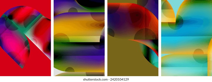 Set of colorful geometric posters - round shapes and circles with fluid color gradients. Abstract backgrounds for wallpaper, business card, cover, poster, banner, brochure, header, website