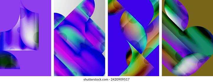 Set of colorful geometric posters - round shapes and circles with fluid color gradients. Abstract backgrounds for wallpaper, business card, cover, poster, banner, brochure, header, website