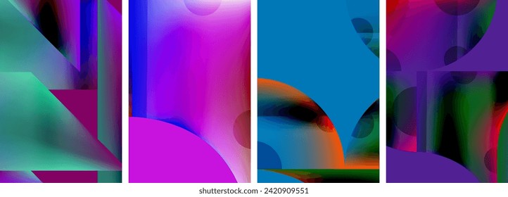 Set of colorful geometric posters - round shapes and circles with fluid color gradients. Abstract backgrounds for wallpaper, business card, cover, poster, banner, brochure, header, website
