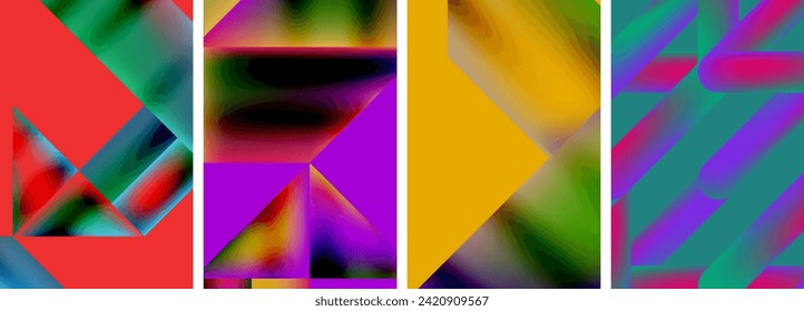 Conjunto de pósters geométricos coloridos - formas redondeadas y círculos con gradientes de color fluido. Resumen de fondos de fondo de pantalla, tarjeta de visita, portada, cartel, pancarta, folleto, cabecera, sitio web
