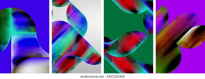 Set of colorful geometric posters - round shapes and circles with fluid color gradients. Abstract backgrounds for wallpaper, business card, cover, poster, banner, brochure, header, website