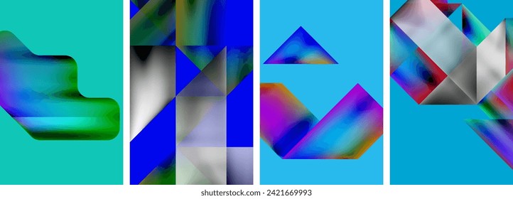 Conjunto de pósters geométricos coloridos - formas redondeadas y círculos con gradientes de color fluido. Resumen de fondos de fondo de pantalla, tarjeta de visita, portada, cartel, pancarta, folleto, cabecera, sitio web