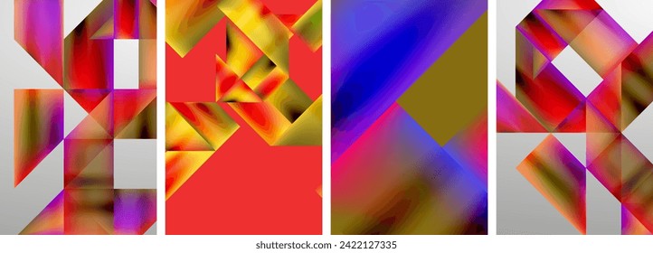 Set of colorful geometric posters - round shapes and circles with fluid color gradients. Abstract backgrounds for wallpaper, business card, cover, poster, banner, brochure, header, website