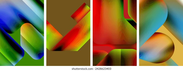 Conjunto de carteles geométricos coloridos - formas redondas y círculos con degradados de colores fluidos. Fondos abstractos para papel pintado, tarjeta de visita, cubierta, cartel, banner, folleto, encabezado, sitio web