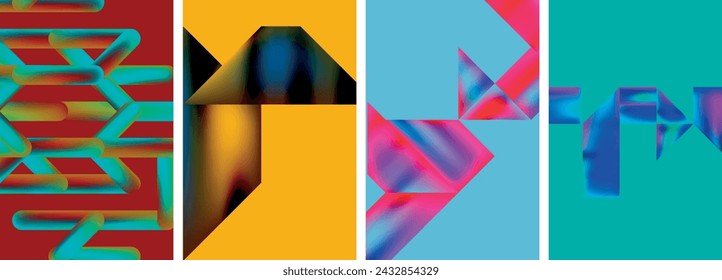 Set of colorful geometric posters - round shapes and circles with fluid color gradients. Abstract backgrounds for wallpaper, business card, cover, poster, banner, brochure, header, website