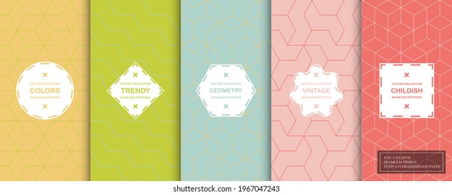 Set of colorful geometric seamless ornamental patterns - symmetric textures. Vector repeatable oriental prints, delicate design. You can find repeatable backgrounds in swatches panel