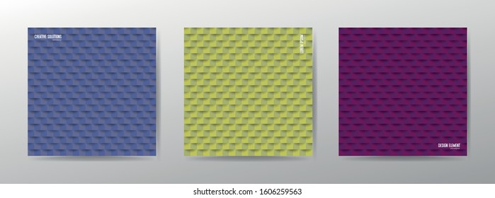 Set of colorful geometric seamless patterns. Illustration for wallpapers, textile, fabric, wrapping paper, backgrounds. Texture with volume extrude.