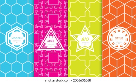 Conjunto de patrones geométricos interminables y coloridos