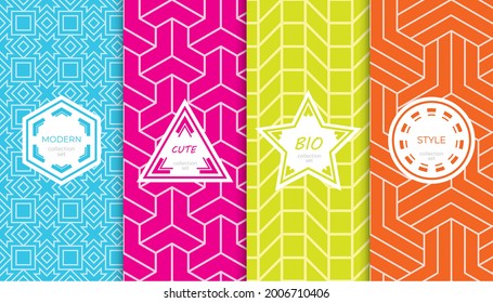 Set of colorful geometric seamless patterns