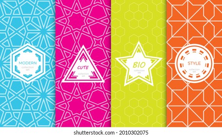Set of colorful geometric seamless patterns