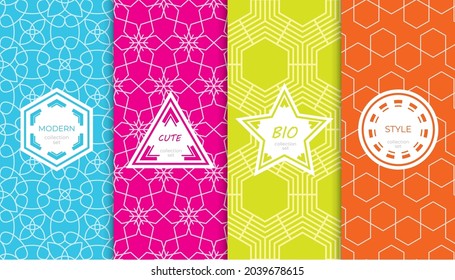 Conjunto de coloridos patrones geométricos sin costuras. Resumen de diseño gráfico colorido simple patrón. Patrón colorido y sin brillo.