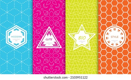 Conjunto de coloridos patrones geométricos sin costuras. Resumen de diseño gráfico colorido simple patrón. Patrón colorido y sin brillo.