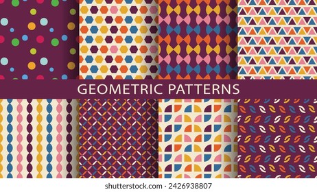 Set of colorful geometric seamless patterns