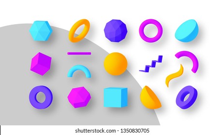 Set colorful geometric shapes  Elements for design  Isolated vector objects 