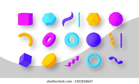 Set of colorful geometric shapes. Elements for design. Isolated vector objects.