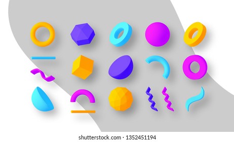 Set of colorful geometric shapes. Elements for design. Isolated vector objects.