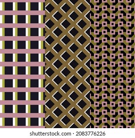 set of colorful geometry pattern retro style nude pink with gold color