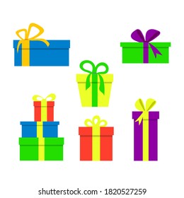 set of colorful gift box with colored doodle or hand drawn style