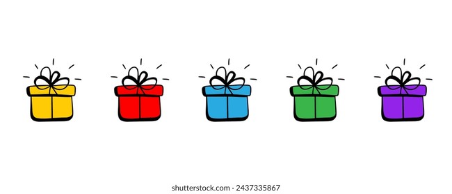 set of colorful gift box with colored doodle or hand drawn style