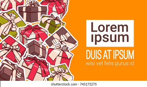 Set Of Colorful Gift Box Pop Art Retro Style Of Presents With Ribbon And Bow On Background With Copy Space Vector Illustration