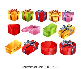 Set of colorful gift boxes with bow illustration.Gift box vector.