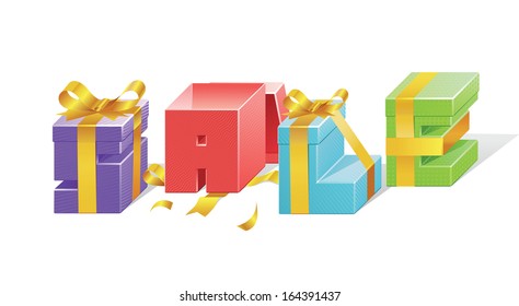 Set of colorful gift boxes with bows and ribbons. Vector