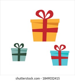 Coloridas cajas de regalo con arcos y cintas. Caja de regalo de dibujos animados. Regalos de Navidad, cajas de regalos y regalos para las vacaciones de invierno. Boxeo secreto con sorpresas. Diseño navideño.
