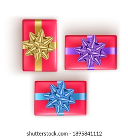 Coloridas cajas de regalo con arcos y cintas. Ilustración del vector