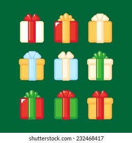 Set of colorful gift boxes with bows.