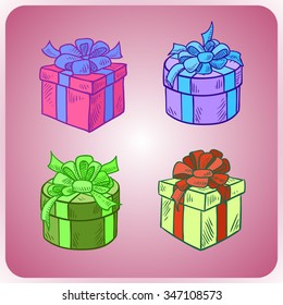 Set of colorful gift boxes with bows