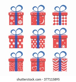 Set of colorful gift boxes with bows and ribbons