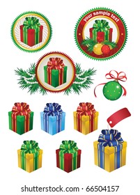 set colorful  gift boxes, and christmas  labels